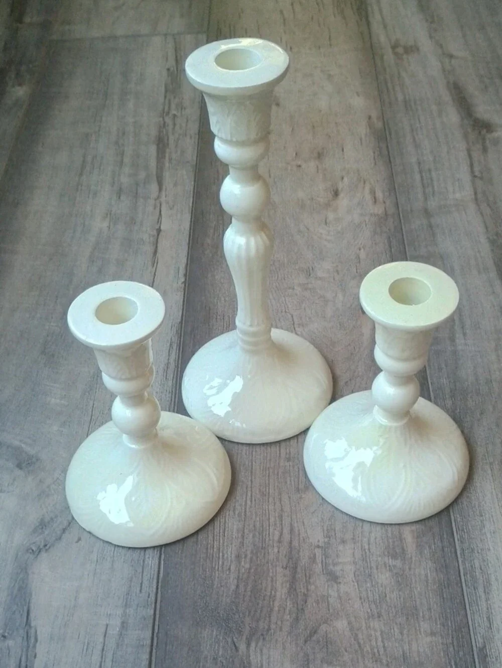 Terrain Ivory Enamel 3-Piece Candlestick Set